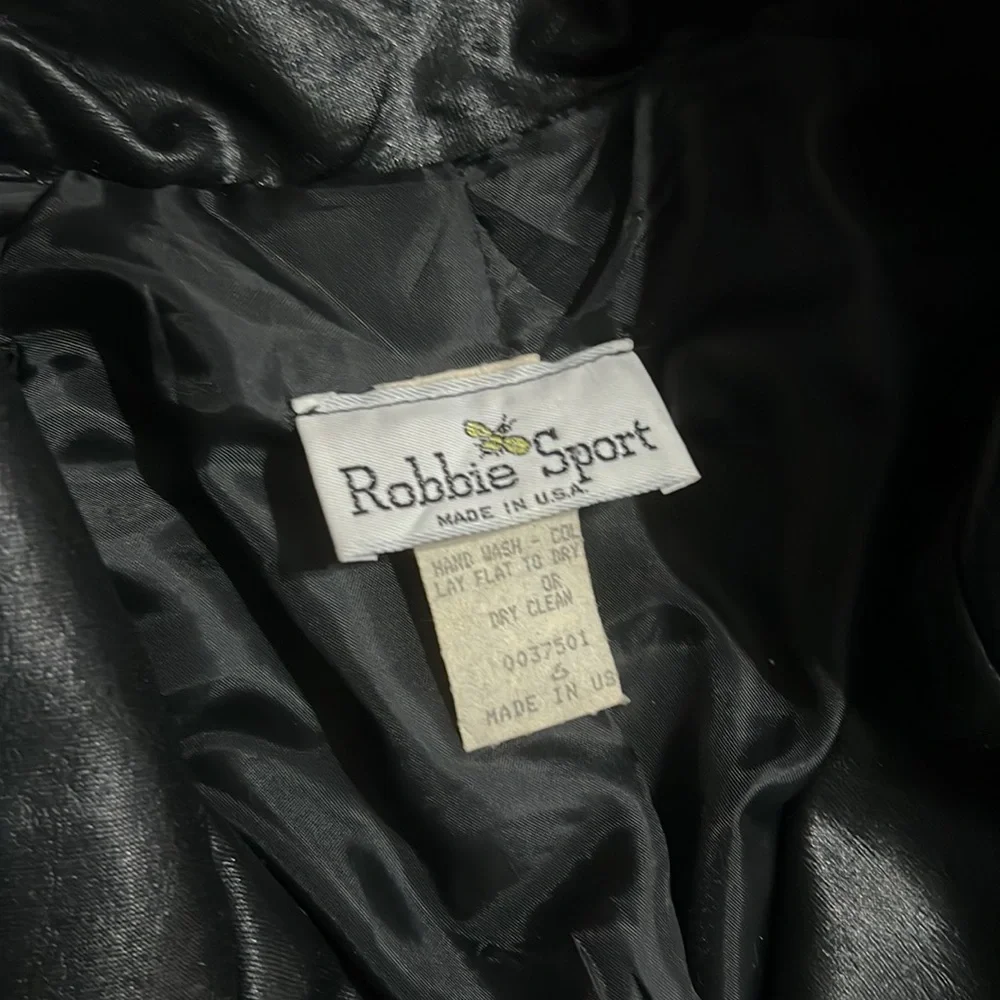 Vintage Robbie Sport Black Shimmery Trench Coat Shoulder Pads Epaulets women’s 6 - Picture 4 of 8